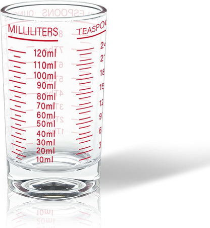 Measuring Cup Shot Glass 4 Ounce/120ML Liquid Heavy High Espresso Glass Cup Black Line (1, Red)
