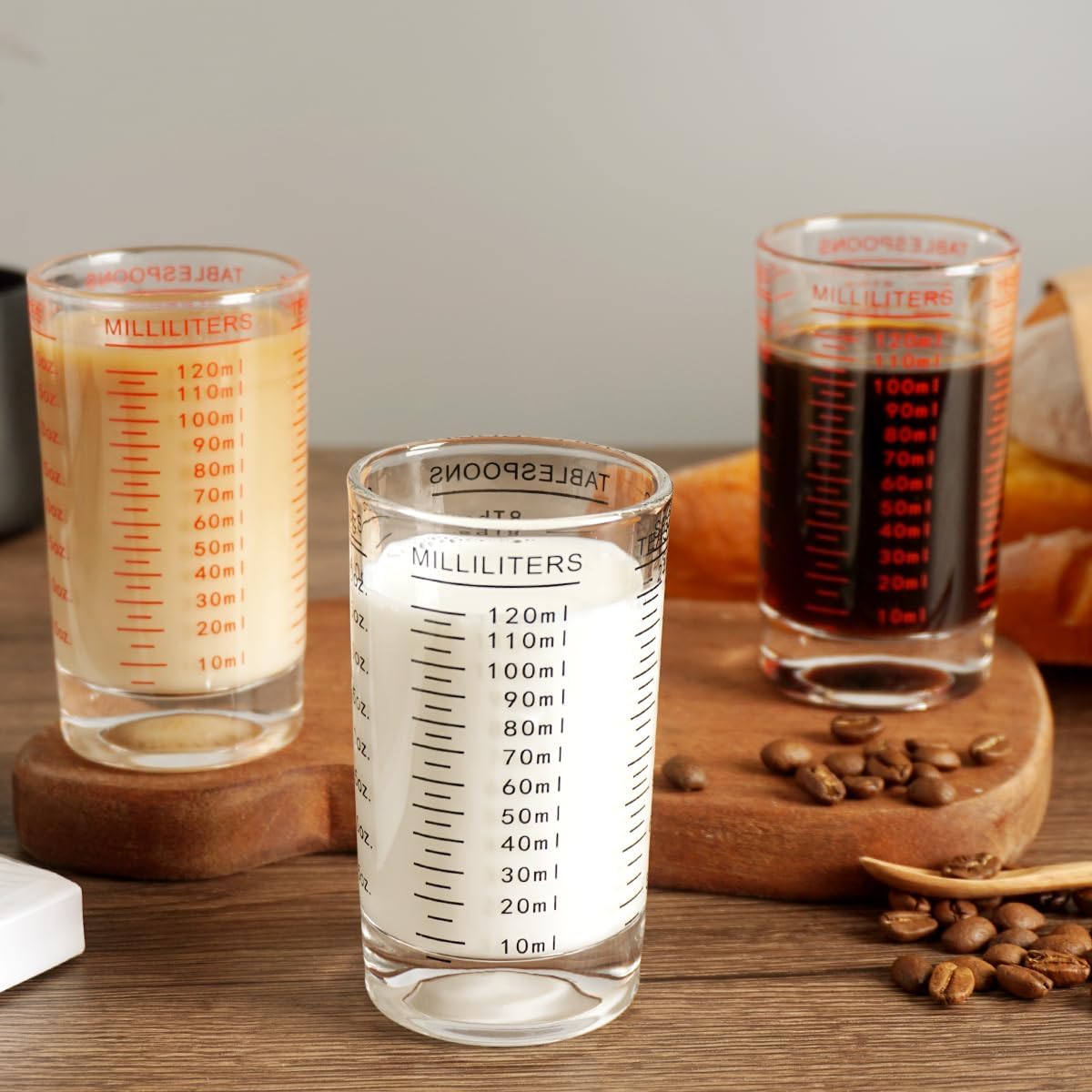 Measuring Cup Shot Glass 4 Ounce/120ML Liquid Heavy High Espresso Glass Cup Black Line (1, Red)