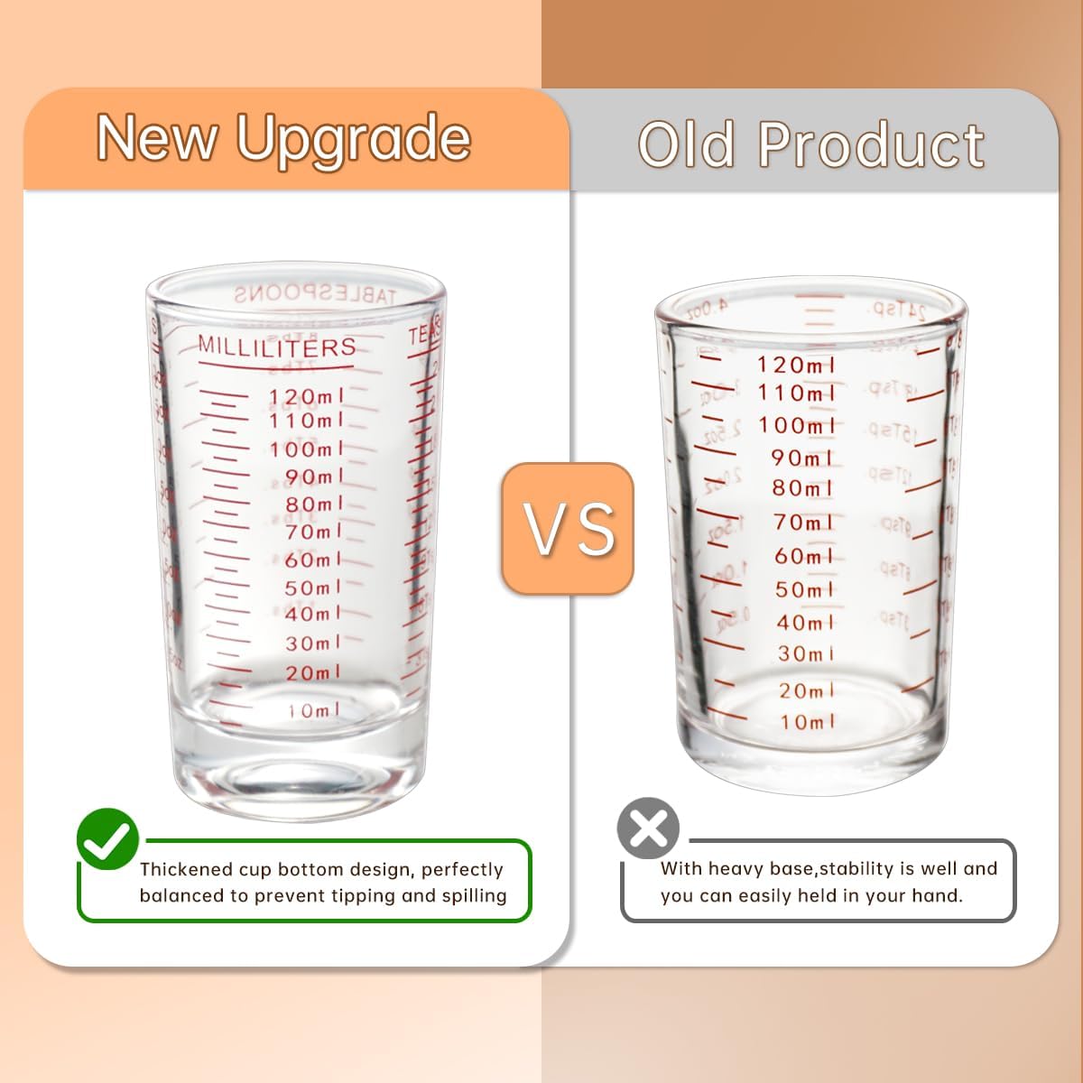 Measuring Cup Shot Glass 4 Ounce/120ML Liquid Heavy High Espresso Glass Cup Black Line (1, Red)