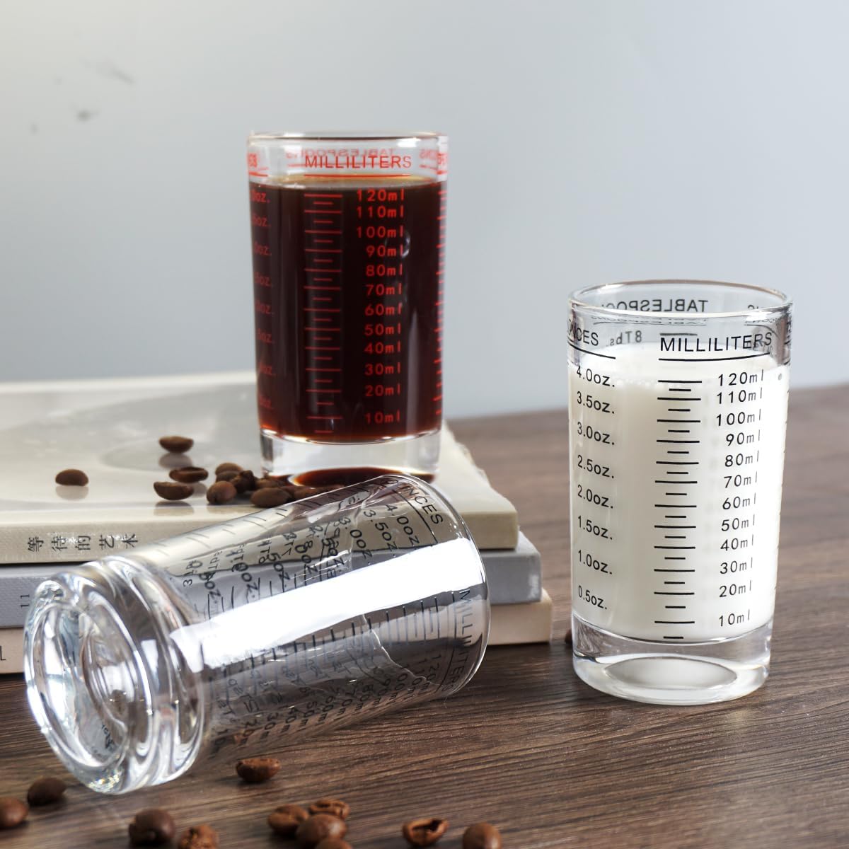 Measuring Cup Shot Glass 4 Ounce/120ML Liquid Heavy High Espresso Glass Cup Black Line (1, Red)