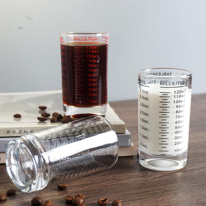 Measuring Cup Shot Glass 4 Ounce/120ML Liquid Heavy High Espresso Glass Cup Black Line (1, Red)