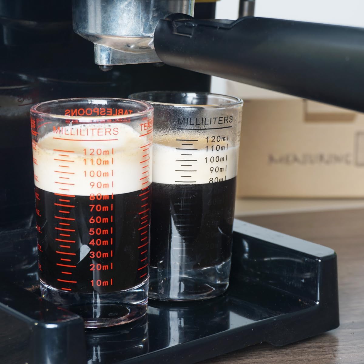 Measuring Cup Shot Glass 4 Ounce/120ML Liquid Heavy High Espresso Glass Cup Black Line (1, Red)
