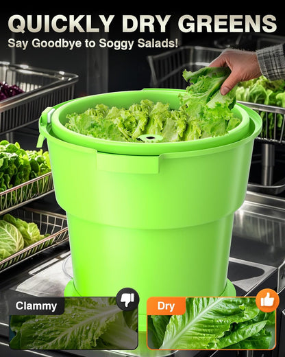 Commercial Salad Spinner - 2.5 Gallon Salad Dryer w/Aluminum Handle & Draining Hose, 10Qt Manual Salad Spinner for up to 3 Heads of Lettuce Spinner Large for Catering Kitchen