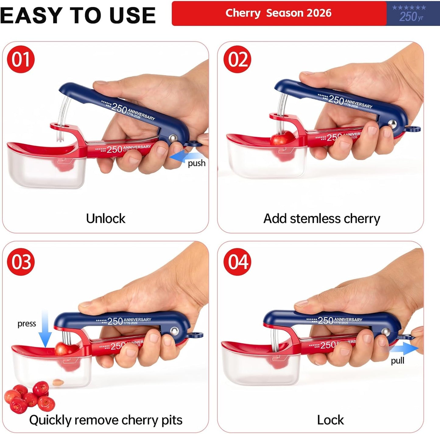 Cherry Pitter Multi 7-IN-1 Stainless Steel Cherry Pitter Tool Cherries Corer Making Cherry Jam (Red)