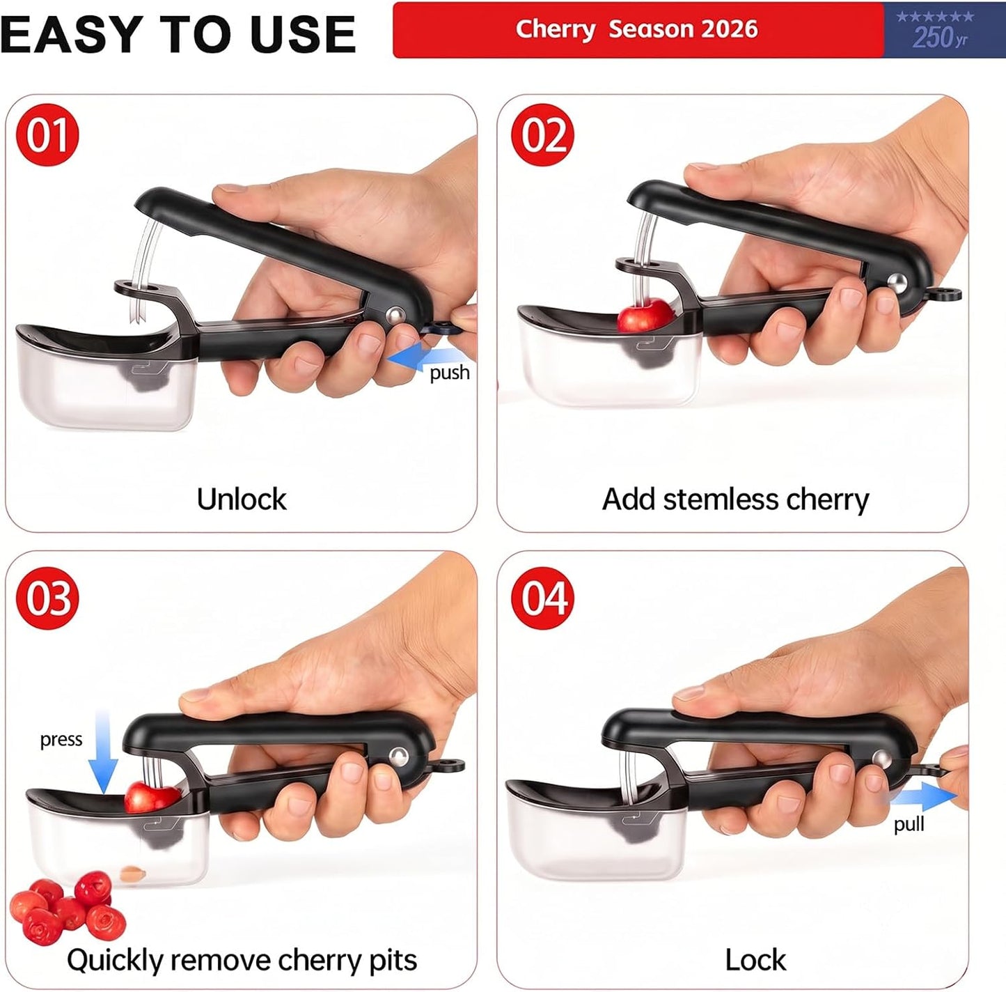 Cherry Pitter Multi 7-IN-1 Stainless Steel Cherry Pitter Tool Cherries Corer Making Cherry Jam (Red)