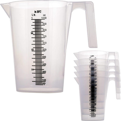 5 Piece Set of Plastic Graduated Measuring and Mixing Pitchers