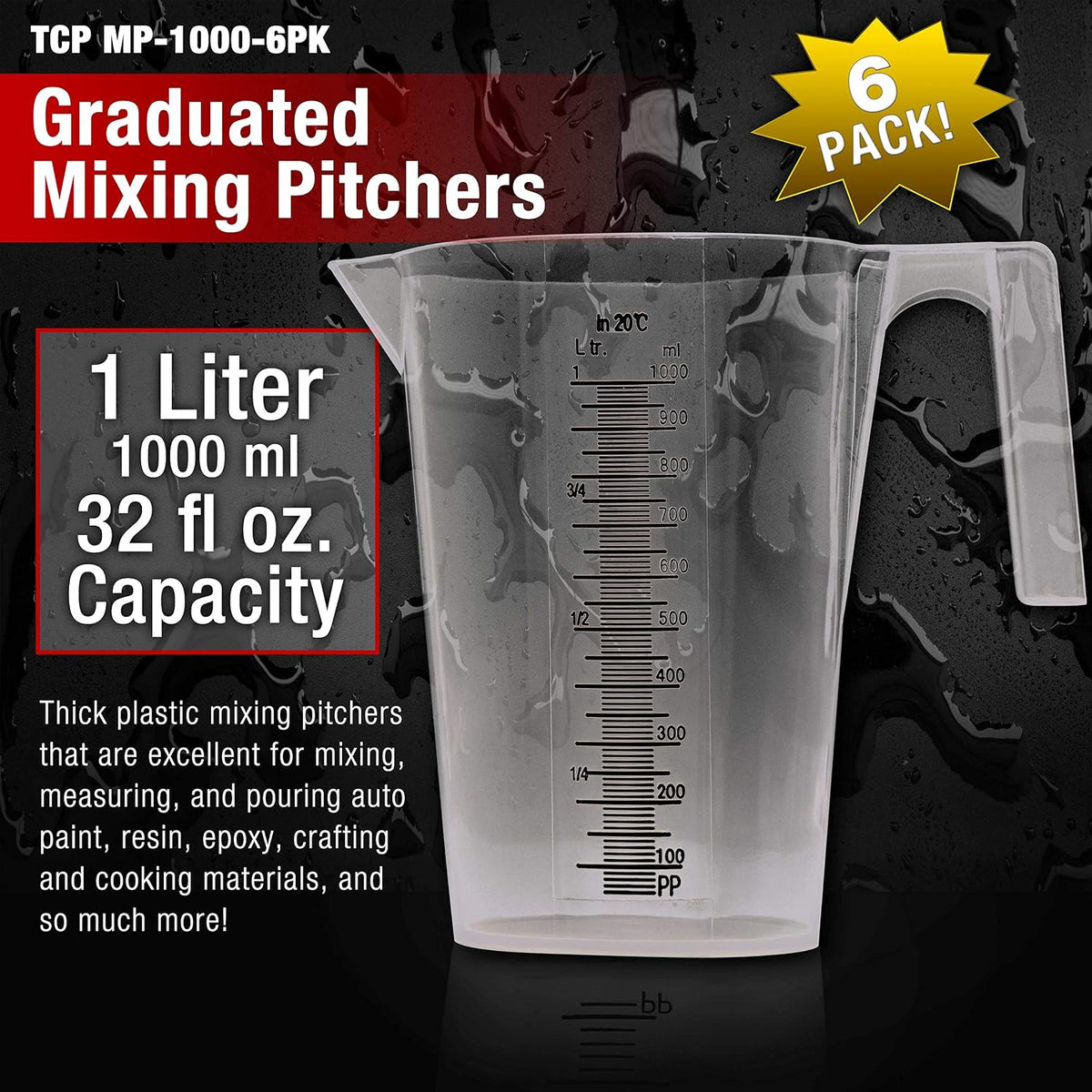 5 Piece Set of Plastic Graduated Measuring and Mixing Pitchers