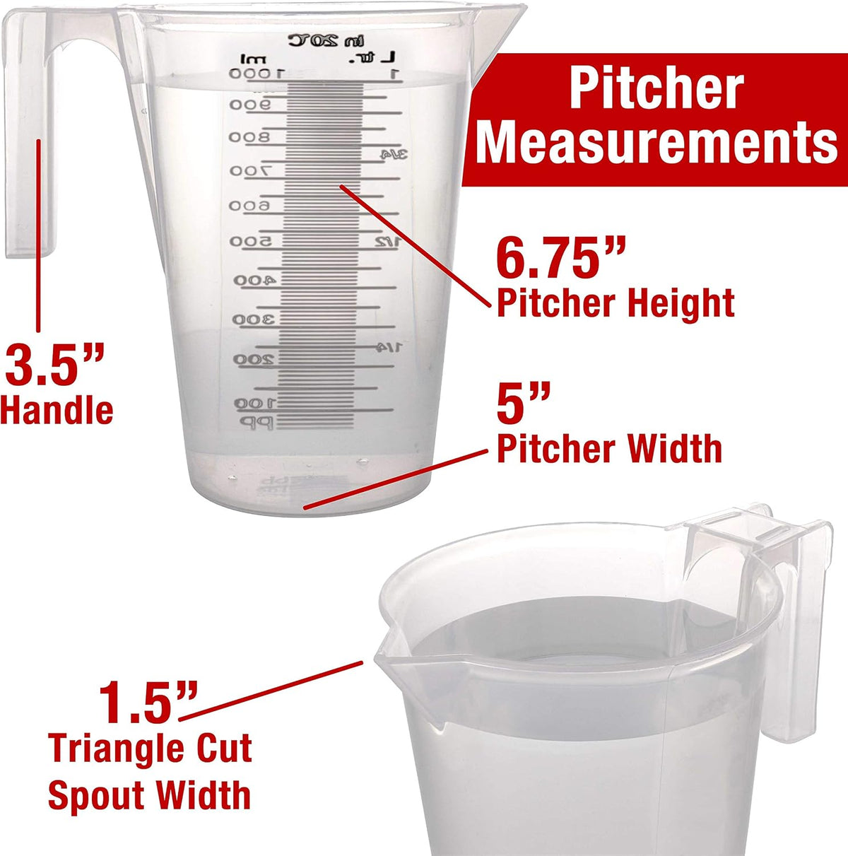 5 Piece Set of Plastic Graduated Measuring and Mixing Pitchers
