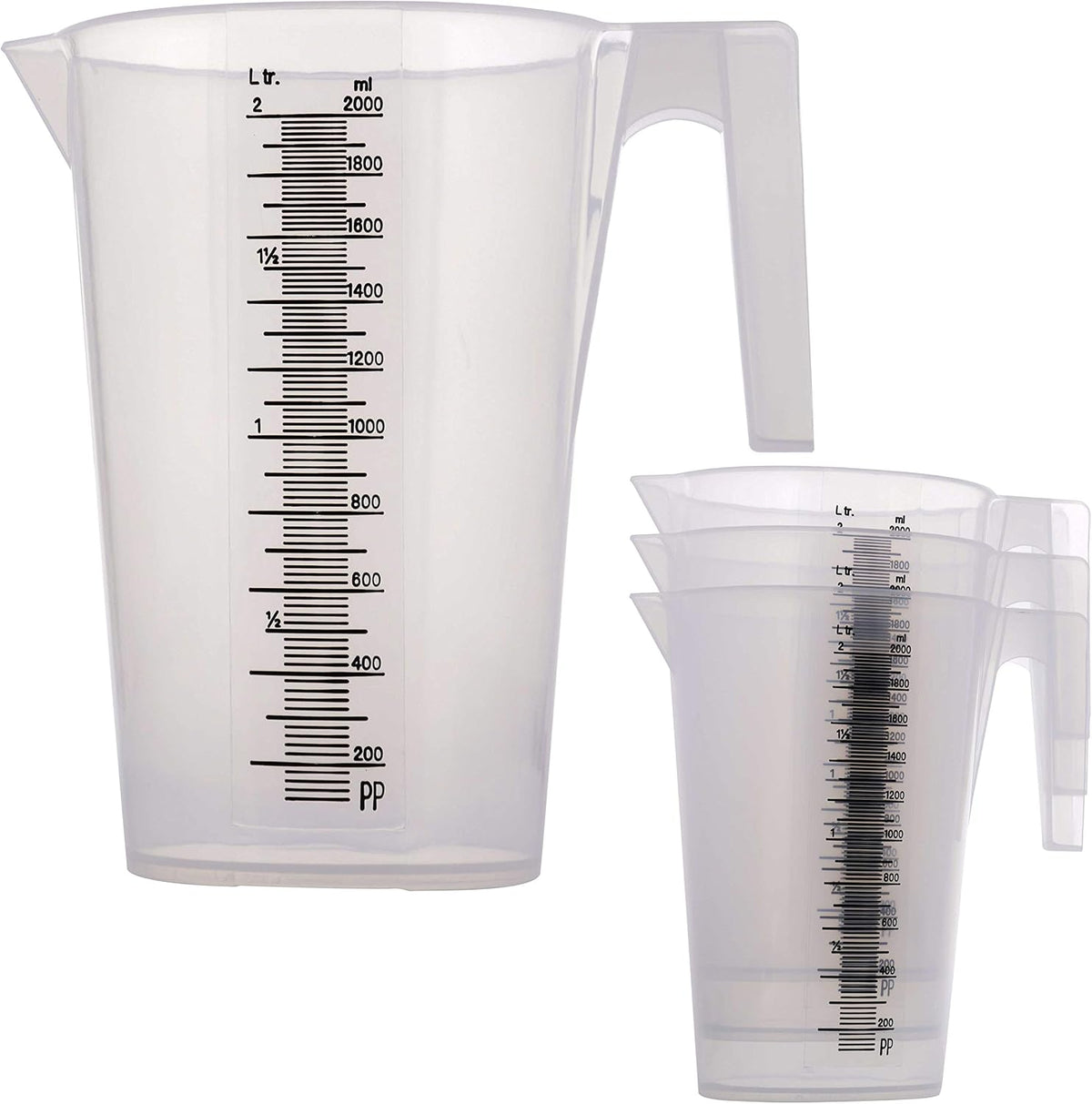 5 Piece Set of Plastic Graduated Measuring and Mixing Pitchers