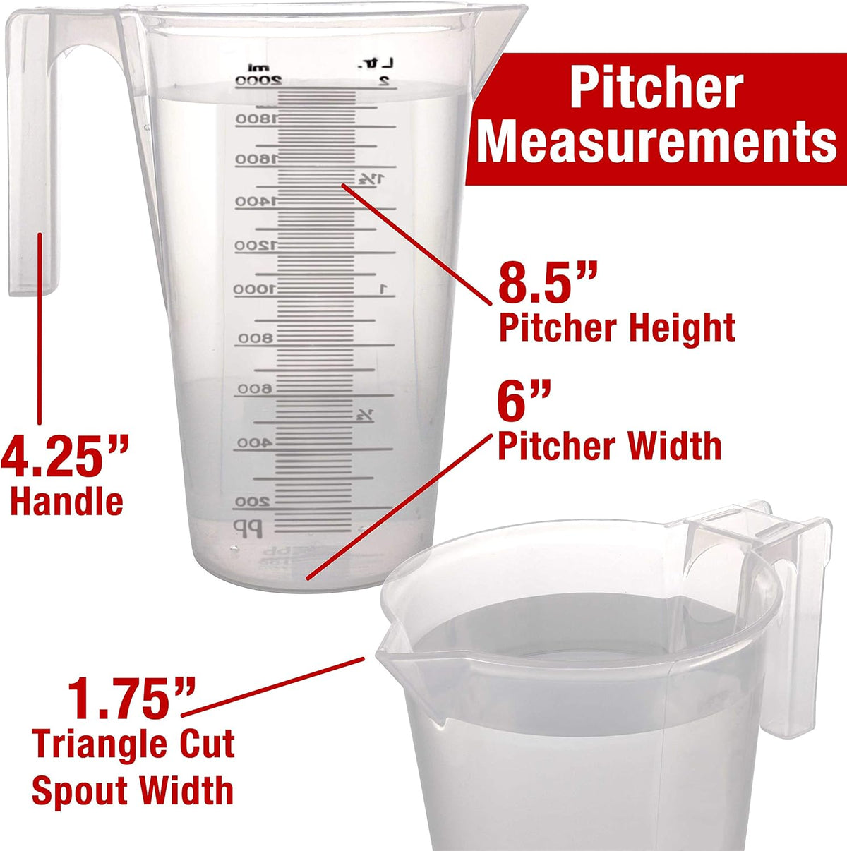 5 Piece Set of Plastic Graduated Measuring and Mixing Pitchers