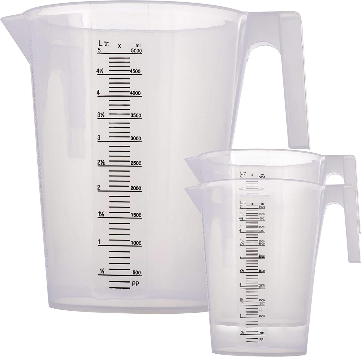 5 Piece Set of Plastic Graduated Measuring and Mixing Pitchers