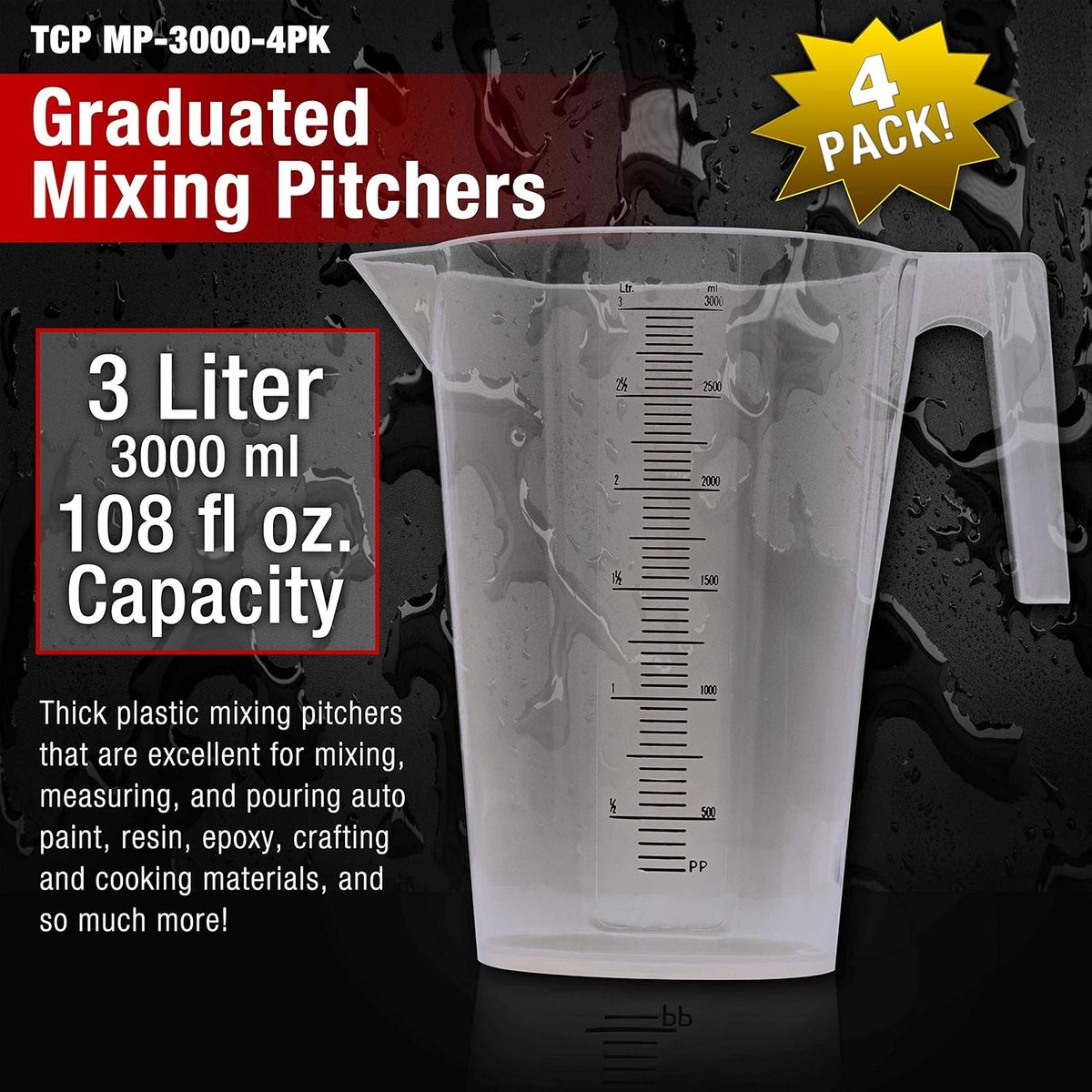5 Piece Set of Plastic Graduated Measuring and Mixing Pitchers