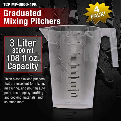 5 Piece Set of Plastic Graduated Measuring and Mixing Pitchers