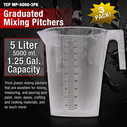 5 Piece Set of Plastic Graduated Measuring and Mixing Pitchers