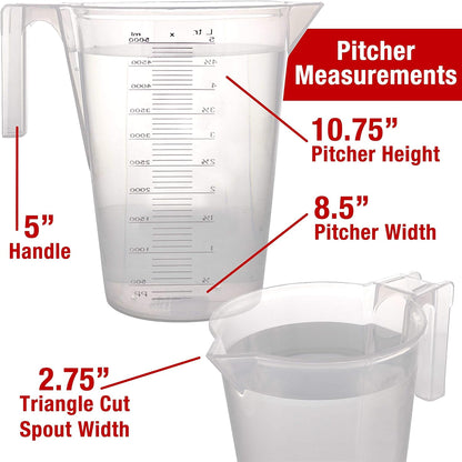 5 Piece Set of Plastic Graduated Measuring and Mixing Pitchers