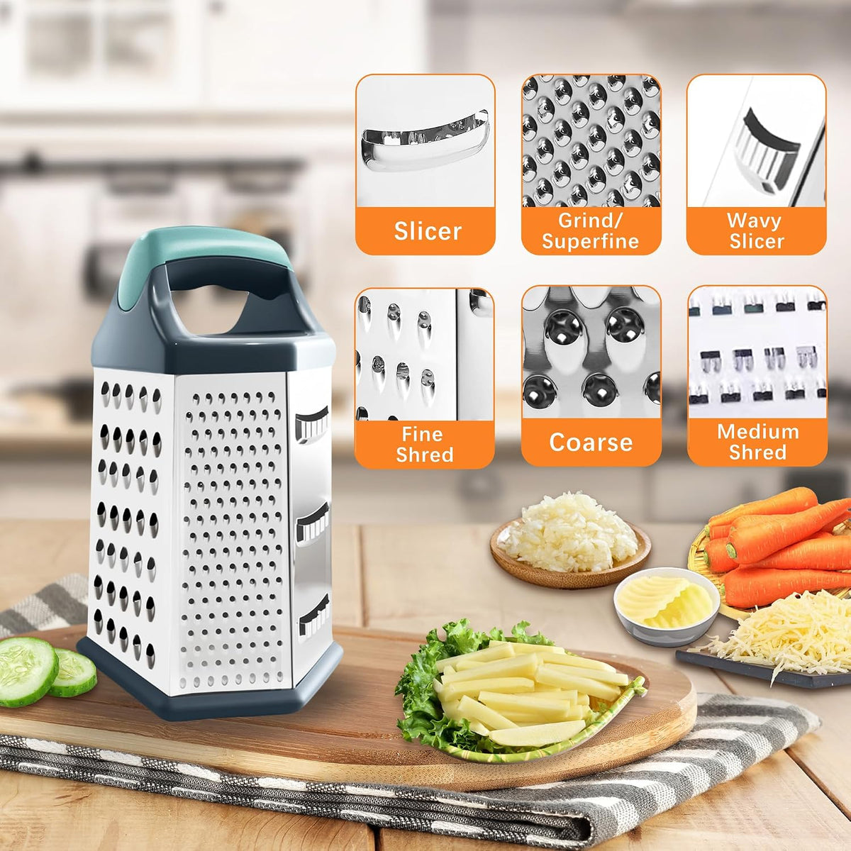 Box Grater for Kitchen 6 Sided