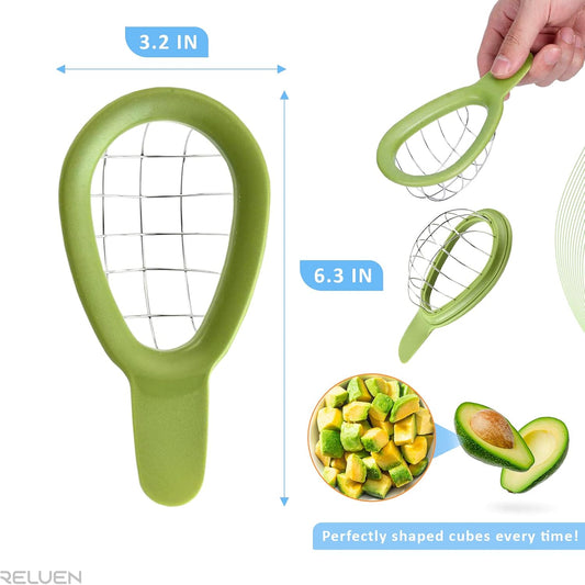 Avocado Cuber Tool, Avocado Dicer, Cutter, Slicer, Ergonomic Handle | Stainless Steel & Plastic, 3.2 x 6.3 In - Cubes Ripe Fruit for Salads, Guacamole, and Smoothies, Easy to Use, Easy to Clean