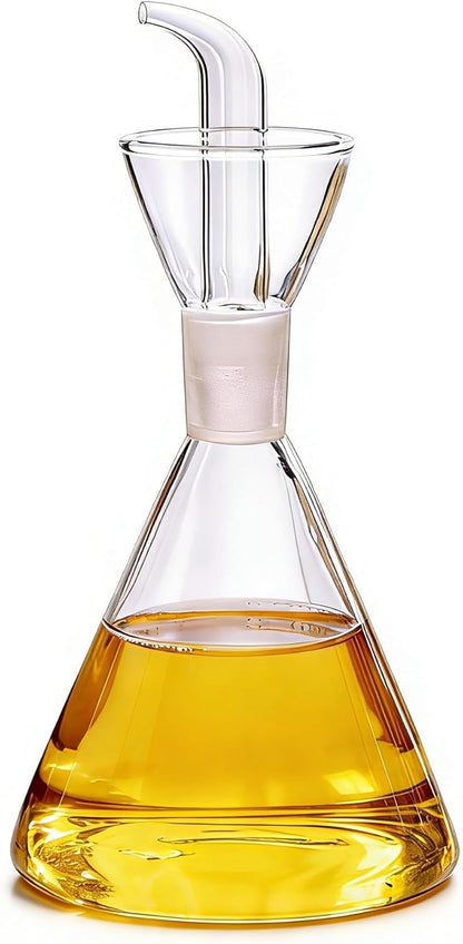 Conical 8 oz No Drip Olive Oil Cruet,Leak-Proof Spout, Easy Refill | Food-Grade Borosilicate Glass Oil Dispenser for Kitchen
