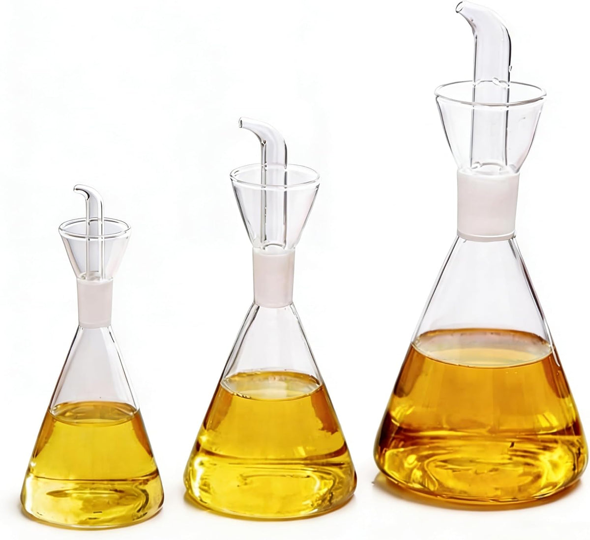 Conical 8 oz No Drip Olive Oil Cruet,Leak-Proof Spout, Easy Refill | Food-Grade Borosilicate Glass Oil Dispenser for Kitchen
