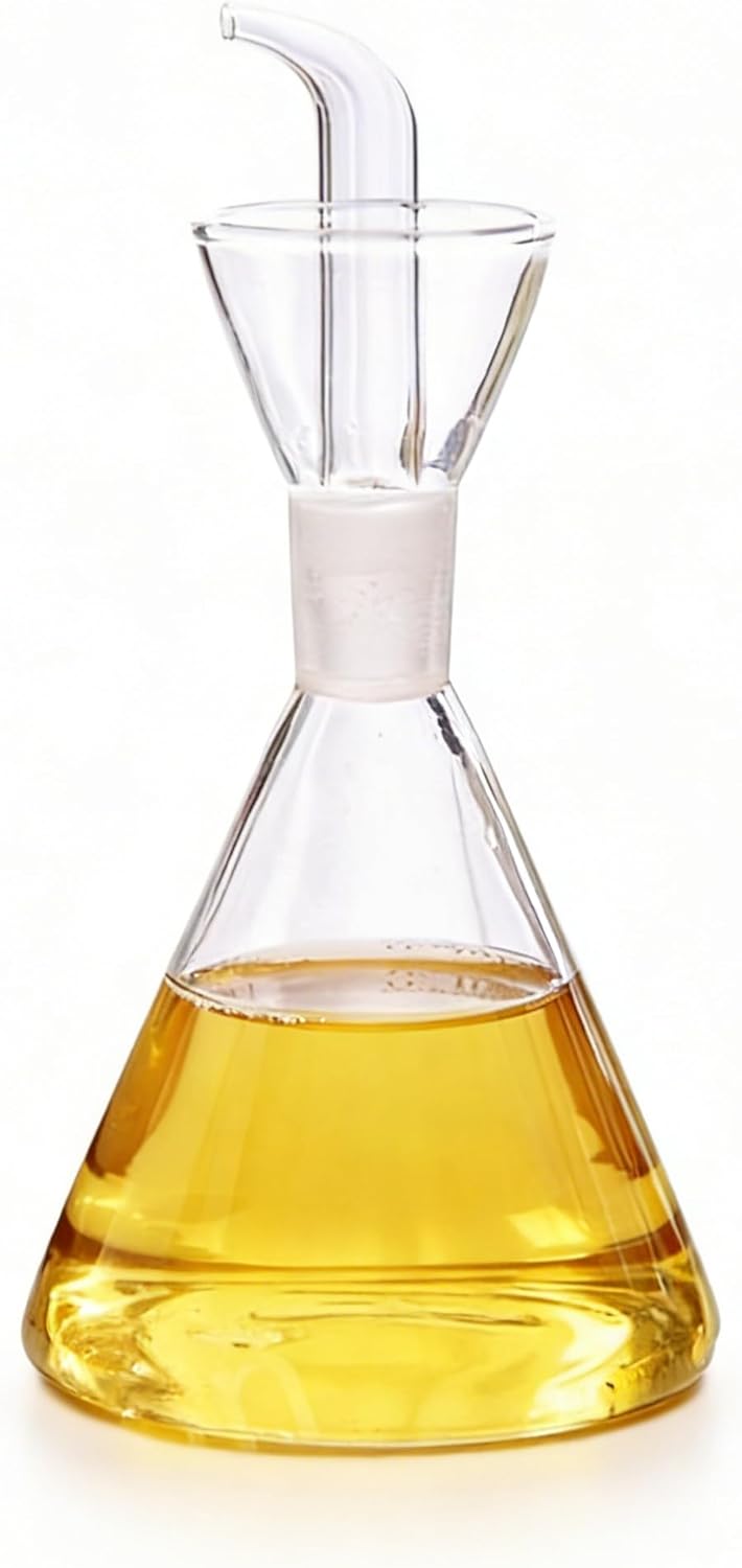 Conical 8 oz No Drip Olive Oil Cruet,Leak-Proof Spout, Easy Refill | Food-Grade Borosilicate Glass Oil Dispenser for Kitchen