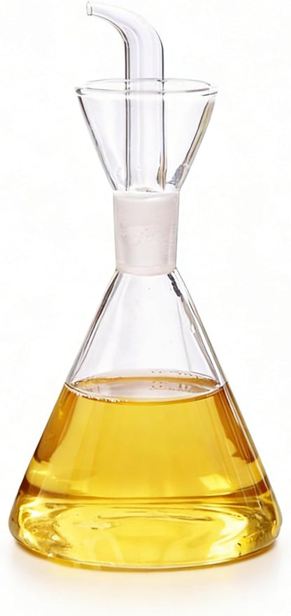 Conical 8 oz No Drip Olive Oil Cruet,Leak-Proof Spout, Easy Refill | Food-Grade Borosilicate Glass Oil Dispenser for Kitchen