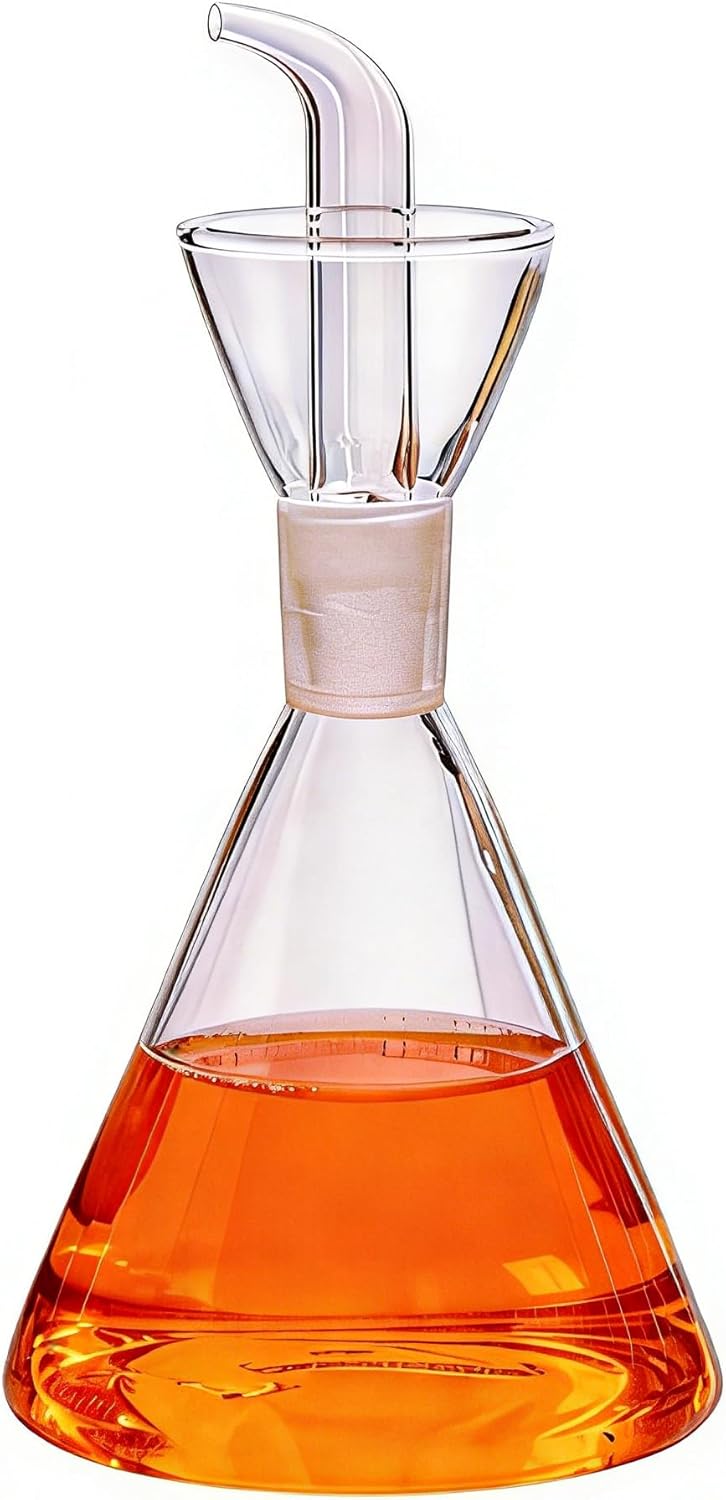 Conical 8 oz No Drip Olive Oil Cruet,Leak-Proof Spout, Easy Refill | Food-Grade Borosilicate Glass Oil Dispenser for Kitchen