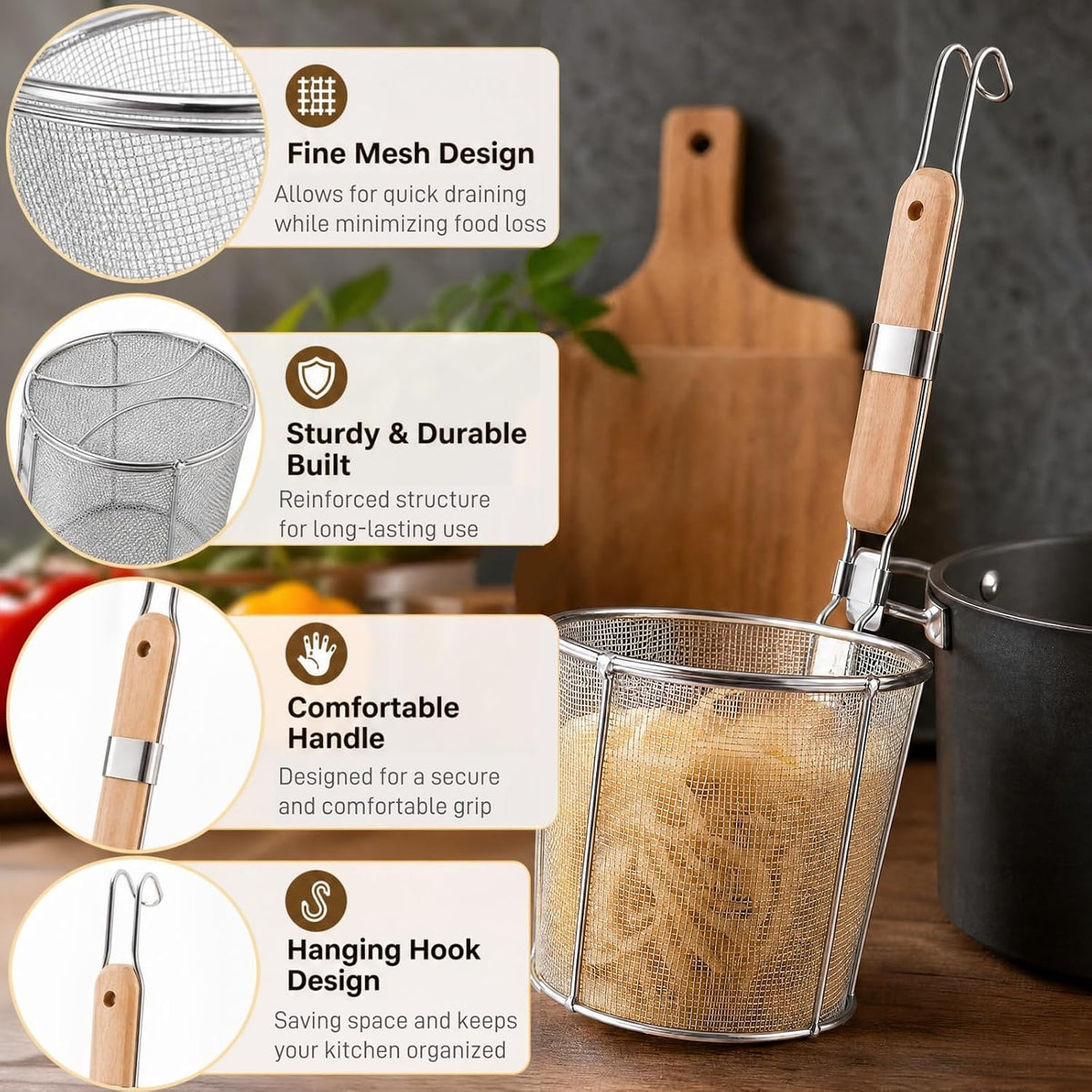 ZAVOOS 2 Pack Stainless Steel Pasta Strainer Basket, 5.3''D x 5.1''H