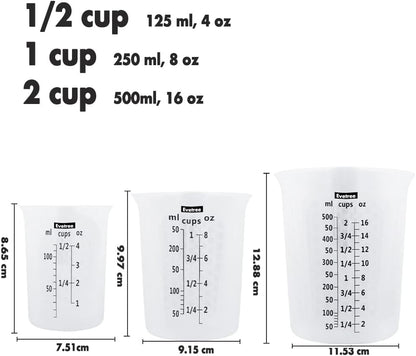Silicone Measuring Cup Set for Cooking | Non-Slip Melting Cups Flexible Pour Cup for Butter, Chocolate, Water, 1/2 Cup&1 Cup&2 Cup