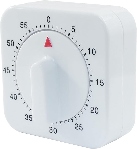 60 Minute Mechanical Kitchen Timer, White | Loud Alarm, Visual Countdown, For Cooking, Baking, Homework, Exercise, No Batteries Required