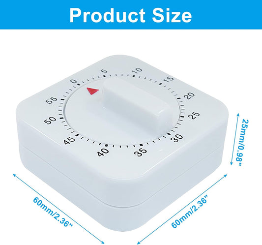 60 Minute Mechanical Kitchen Timer, White | Loud Alarm, Visual Countdown, For Cooking, Baking, Homework, Exercise, No Batteries Required
