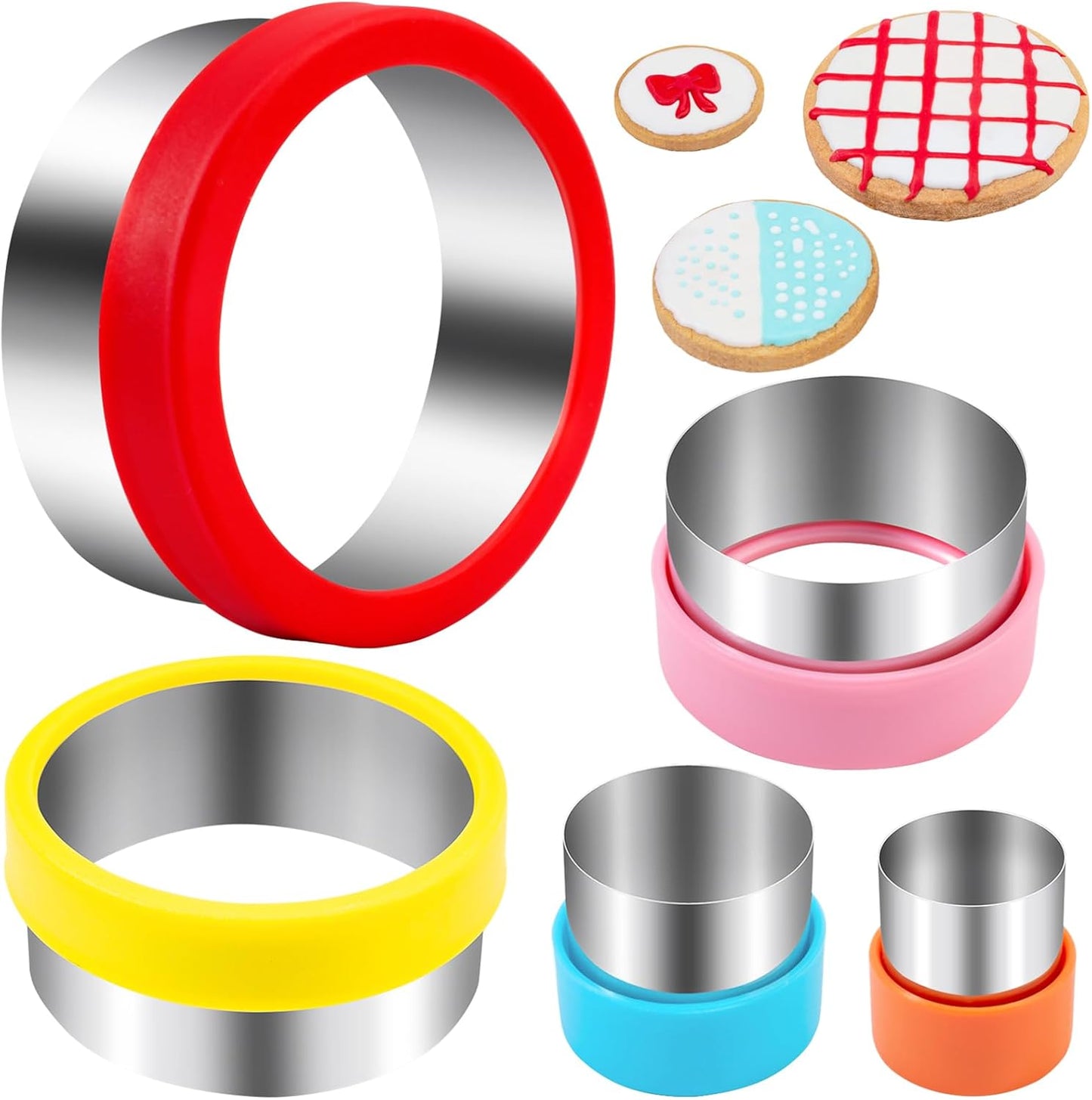 Round Circle Cookie Cutter 5 Pcs | Biscuit Cutters, Sandwich Cutter, Stainless Steel & PP Plastic, 5 Different Sizes, for Baking Donut English Muffin Scones