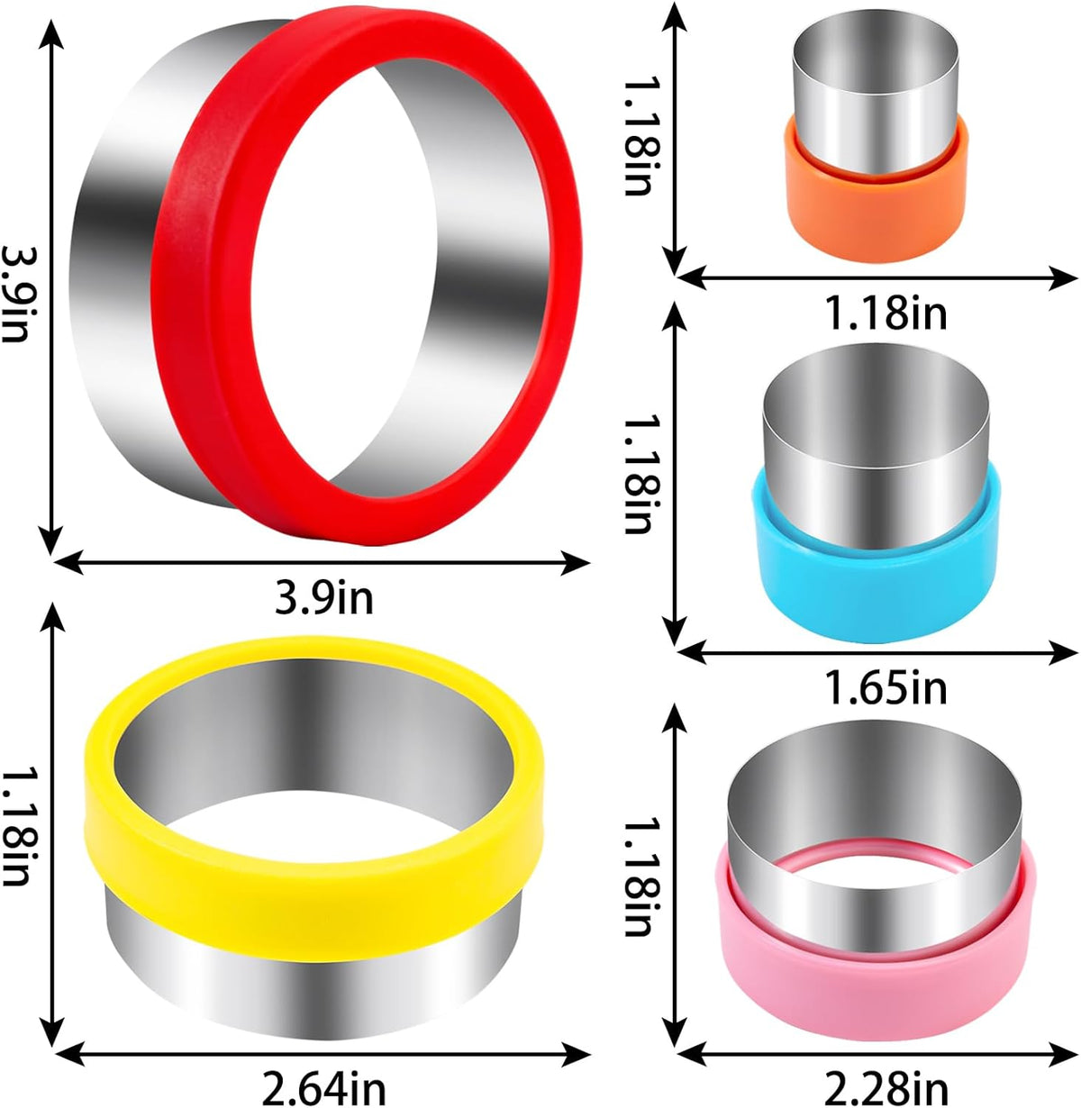 Round Circle Cookie Cutter 5 Pcs | Biscuit Cutters, Sandwich Cutter, Stainless Steel & PP Plastic, 5 Different Sizes, for Baking Donut English Muffin Scones