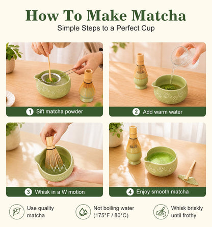 Matcha Whisk Set, Ceramic Matcha Kit for Beginners & Tea Lovers