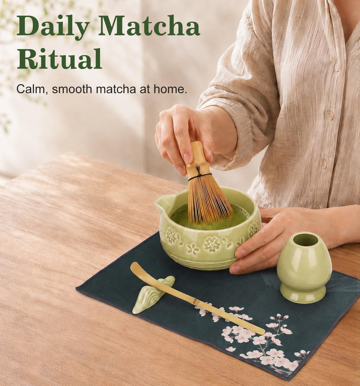 Matcha Whisk Set, Ceramic Matcha Kit for Beginners & Tea Lovers