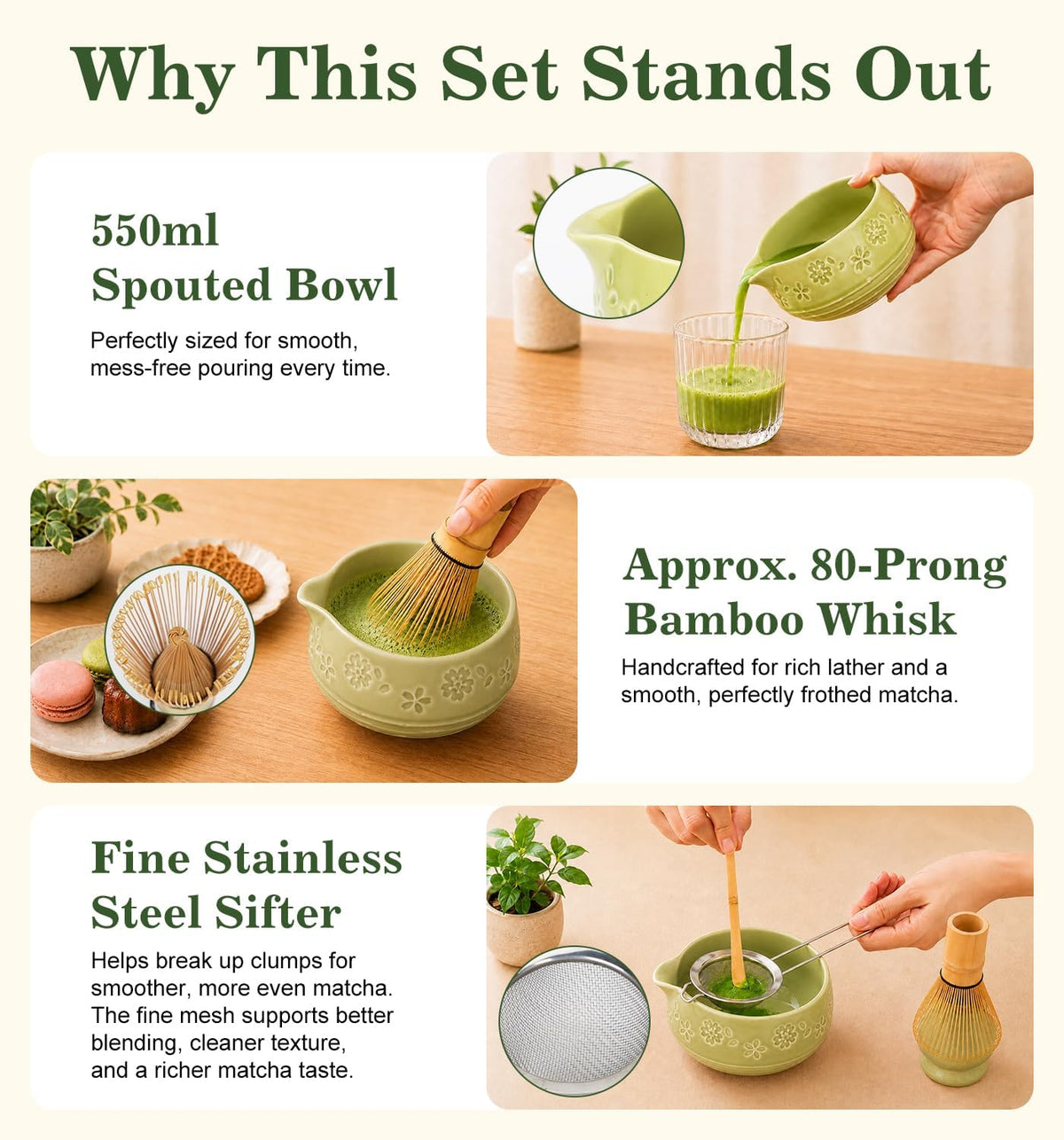 Matcha Whisk Set, Ceramic Matcha Kit for Beginners & Tea Lovers