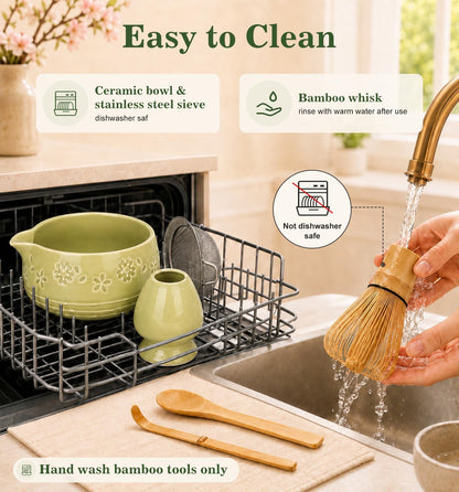 Matcha Whisk Set, Ceramic Matcha Kit for Beginners & Tea Lovers