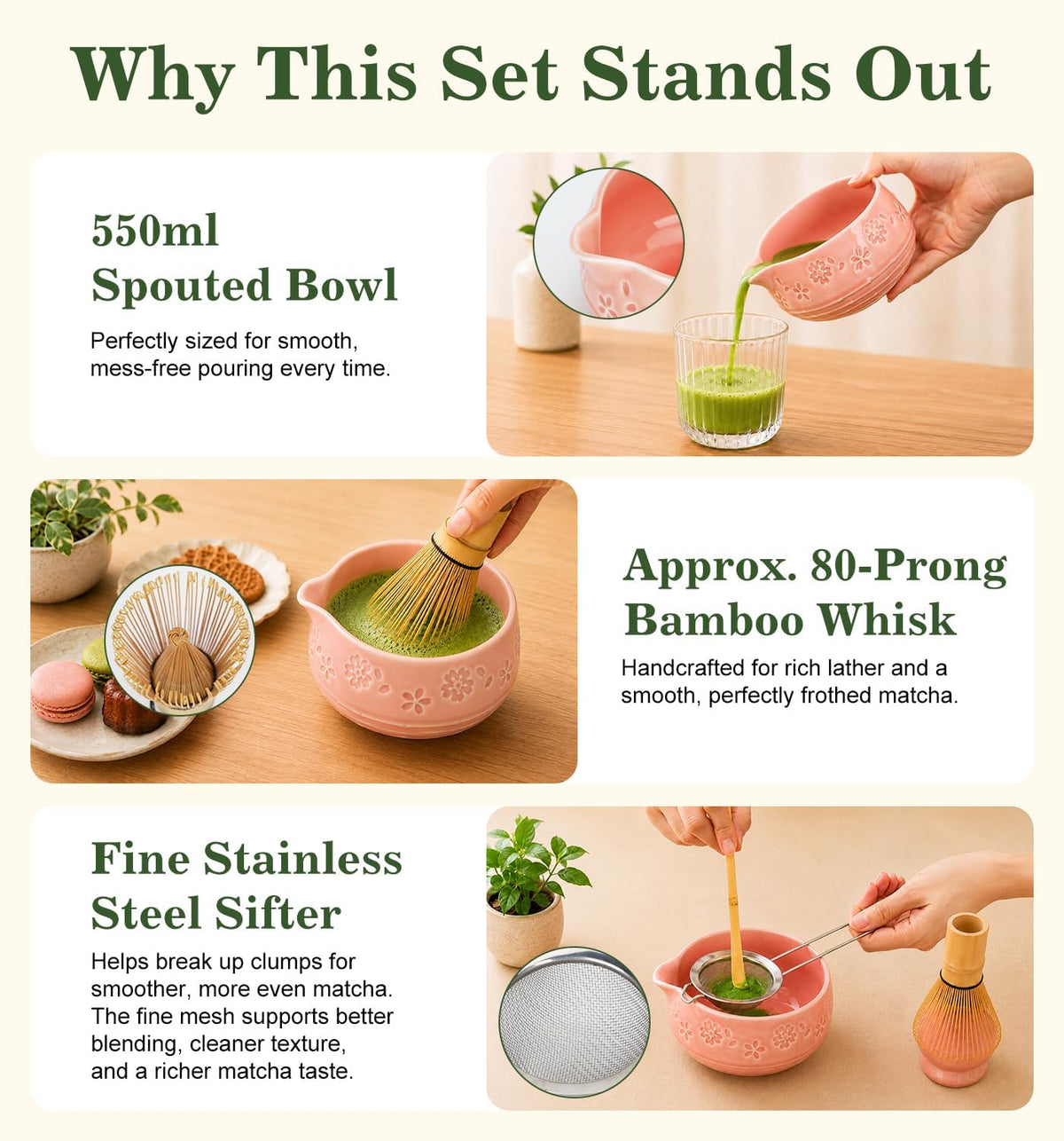 Matcha Whisk Set, Ceramic Matcha Kit for Beginners & Tea Lovers