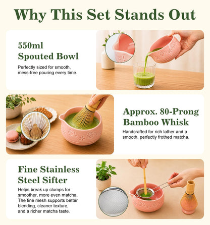 Matcha Whisk Set, Ceramic Matcha Kit for Beginners & Tea Lovers