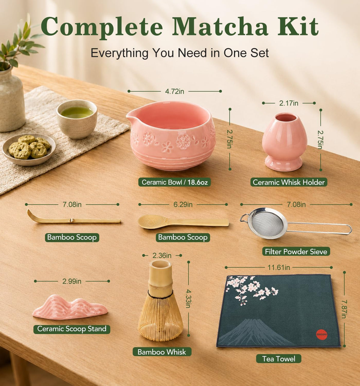 Matcha Whisk Set, Ceramic Matcha Kit for Beginners & Tea Lovers