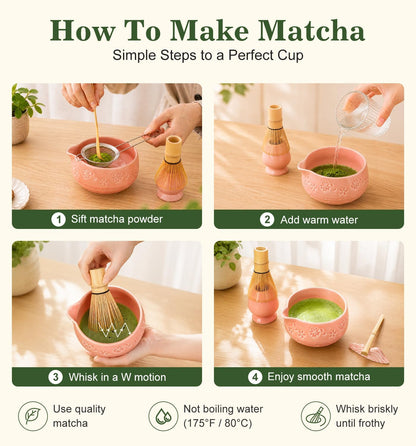 Matcha Whisk Set, Ceramic Matcha Kit for Beginners & Tea Lovers