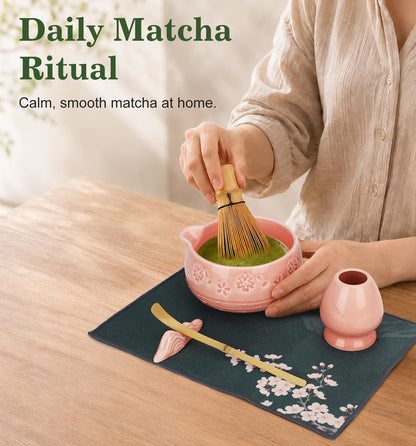 Matcha Whisk Set, Ceramic Matcha Kit for Beginners & Tea Lovers