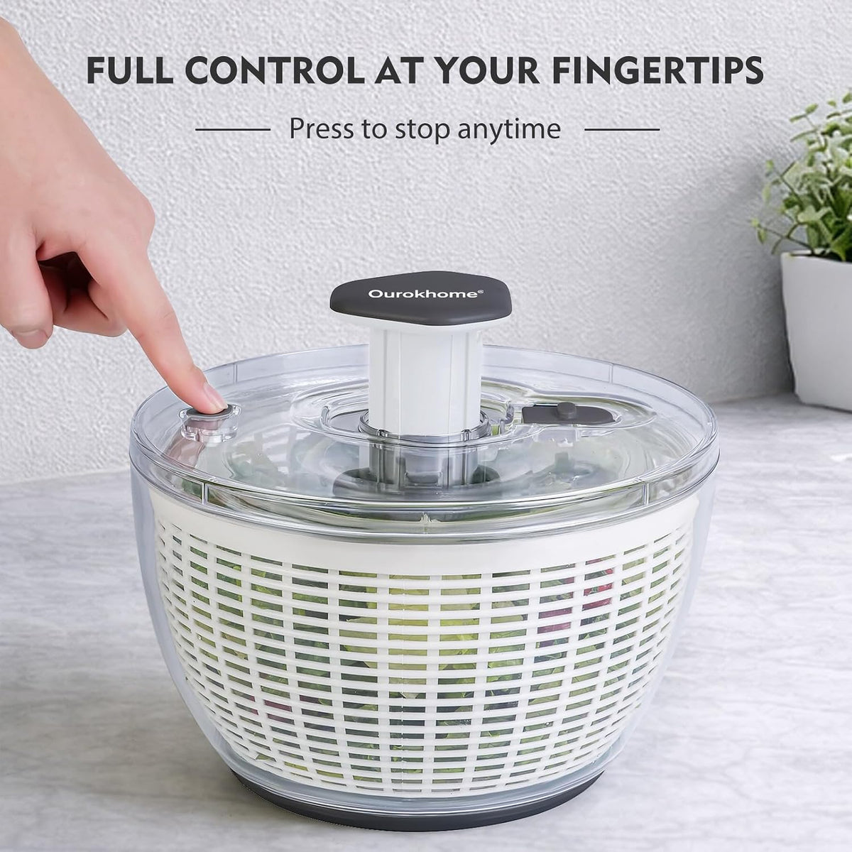 6.3 QT Salad Spinner with Fully Removable Lid, Large Lettuce Dryer with One-Hand Press Pump, Instant Stop Brake Button and Retractable Handle, Vegetable Washer & Spinner for Greens and Herbs
