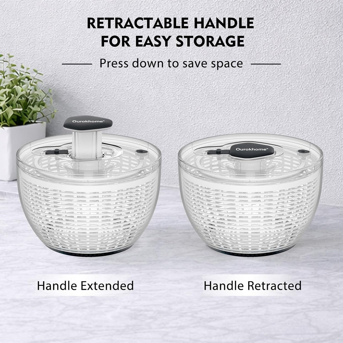 6.3 QT Salad Spinner with Fully Removable Lid, Large Lettuce Dryer with One-Hand Press Pump, Instant Stop Brake Button and Retractable Handle, Vegetable Washer & Spinner for Greens and Herbs