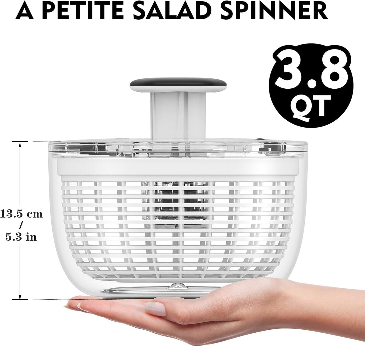 6.3 QT Salad Spinner with Fully Removable Lid, Large Lettuce Dryer with One-Hand Press Pump, Instant Stop Brake Button and Retractable Handle, Vegetable Washer & Spinner for Greens and Herbs