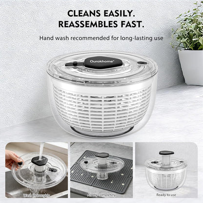 6.3 QT Salad Spinner with Fully Removable Lid, Large Lettuce Dryer with One-Hand Press Pump, Instant Stop Brake Button and Retractable Handle, Vegetable Washer & Spinner for Greens and Herbs