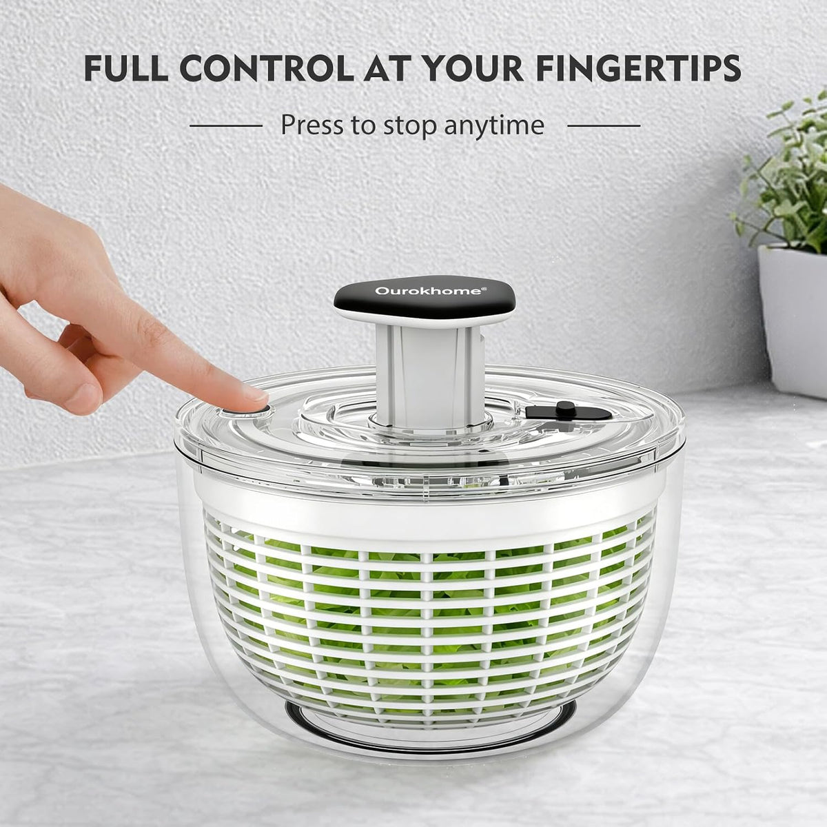 6.3 QT Salad Spinner with Fully Removable Lid, Large Lettuce Dryer with One-Hand Press Pump, Instant Stop Brake Button and Retractable Handle, Vegetable Washer & Spinner for Greens and Herbs