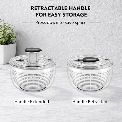 6.3 QT Salad Spinner with Fully Removable Lid, Large Lettuce Dryer with One-Hand Press Pump, Instant Stop Brake Button and Retractable Handle, Vegetable Washer & Spinner for Greens and Herbs