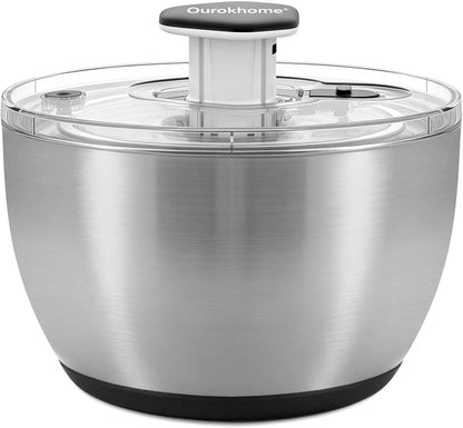6.3 QT Salad Spinner with Fully Removable Lid, Large Lettuce Dryer with One-Hand Press Pump, Instant Stop Brake Button and Retractable Handle, Vegetable Washer & Spinner for Greens and Herbs