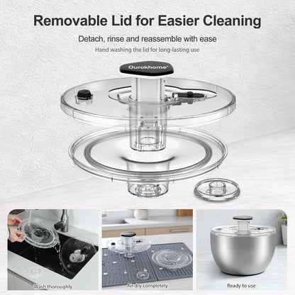 6.3 QT Salad Spinner with Fully Removable Lid, Large Lettuce Dryer with One-Hand Press Pump, Instant Stop Brake Button and Retractable Handle, Vegetable Washer & Spinner for Greens and Herbs