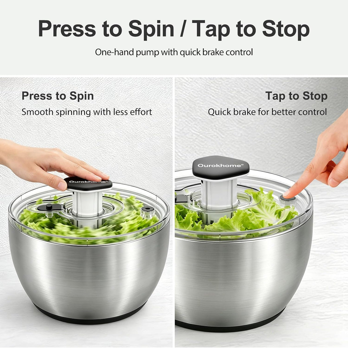 6.3 QT Salad Spinner with Fully Removable Lid, Large Lettuce Dryer with One-Hand Press Pump, Instant Stop Brake Button and Retractable Handle, Vegetable Washer & Spinner for Greens and Herbs